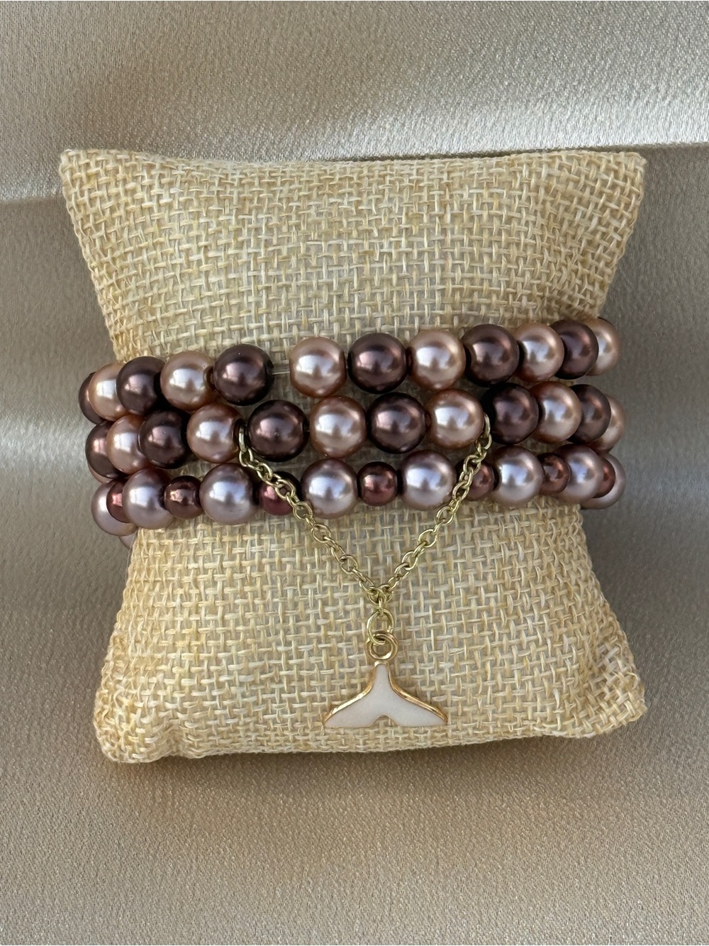 Tropical Faux Pearl Bracelet Stack, Mermaid Whale Tail Charm BTJ
